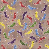 Colourful Sea Horses on Beige Quilting Fabric