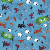 Animals on Blue Sheep Rabbit Dog Fox Bird Seasons Quilting Fabric