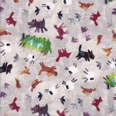 Animals on Grey Sheep Rabbit Dog Fox Bird Seasons Quilting Fabric