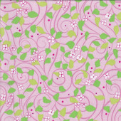 Small White Flowers on Pink with Green Leaves Quilting Fabric