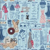 Sew Vintage Sewing Machines Patterns on Blue Quilting Fabric