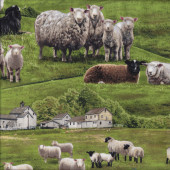 Sheep Grass Border Collie Dog Farm Animal Country Quilt Fabric 