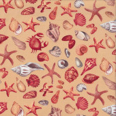 Shells Starfish Crab on Tan Once Upon a Mermaid Quilting Fabric