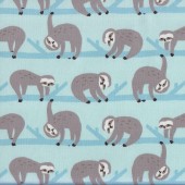Sloths on Branches on Blue Cotton Heavier Weight Fabric