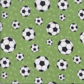 Soccer Balls on Light Green Sport Boys Girls Quilting Fabric