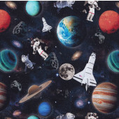 Outer Space Planets Space Shuttle Quilting Fabric Remnant 25cm x 112cm