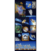 Planets Astronaut Shuttle Satellite Space Race Quilting Fabric Panel 