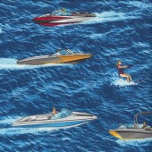 Water Skiing Speed Boats Ocean Mens Girls Action Sport Quilting Fabric