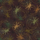 Spiders and Spiderwebs on Brown Quilting Fabric  