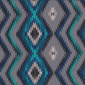 Green Blue Diamonds on Grey Aztec Spirit Trail Quilting Fabric