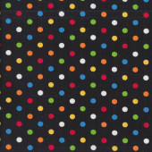 Colourful Spots Polka Dots on Black Quilting Fabric 