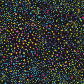 Colourful Spots on Black Star Dust Needle Stars Quilting Fabric