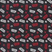Star Wars Words Symbols on Black Licensed Quilting Fabric