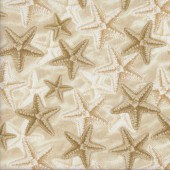 Starfish on Beige Beach Nature Landscape Quilting Fabric