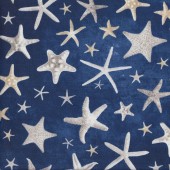 Starfish on Navy Blue with some White Flecks Beach Ocean Nature Landscape Quilting Fabric