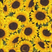 Sunflowers Green Leaves on Black Flower Floral Quilting Fabric