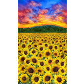 Sunflowers Sunset Sky Landscape Flowers Quilting Fabric Panel
