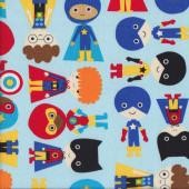 Super Kids Heroes on Light Blue Quilting Fabric