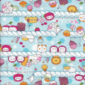 Sweet Chara Mode Sweets Nintendo on Blue Licensed Fabric Remnant 74cm x 112cm
