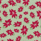 Christmas Poinsettias on Spearmint Green with White Dots Quilting Fabric