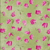 Pink Sweet Pea Flowers on Green Flowerhouse Quilting Fabric