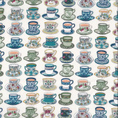 Pretty Floral Teacups on White Tea Cups Quilting Fabric