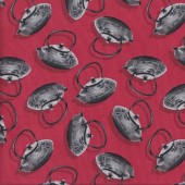 Grey Traditional Japanese Teapots on Red Quilting Fabric