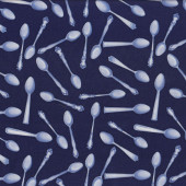 Tea Spoons on Navy Blue Tea For Two Quilt Fabric