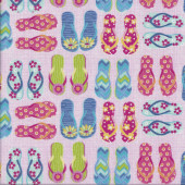 Floral Thongs Flip Flops Jandals on Pink Quilting Fabric