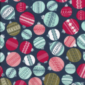 Colourful Christmas Baubles Decorations on Navy To Be Jolly Quilting Fabric