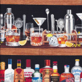 Alcohol Bottles Spirits Cocktail Shaker Top Shelf Border Quilting Fabric