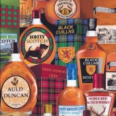 Scotch Bottles of the World Alcohol Spirit Top Shelf Quilting Fabric