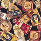Tequila Bottles of the World Alcohol Spirit Top Shelf Quilting Fabric