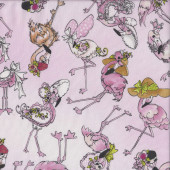 Flamboyant Flamingos with hats on Pink Birds Quilting Fabric