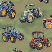 Tractors on Green Farm Machinery Tractor Time Quilting Fabric