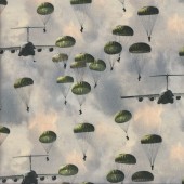 Military Troopcarrier Planes Paratroopers Air Force Centenary Quilting Fabric