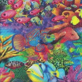 Beautiful Colourful Tropical Fish Ocean Coral Canyon Quilting Fabric
