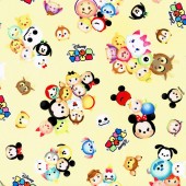 Tsum Tsum Disney Mickey Dumbo Piglet on Yellow Kids Licensed Fabric