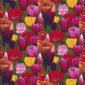 Colourful Tulip Flowers with Green Stems Flower Market Quilting Fabric