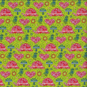 Patterned Turtles Birds Hearts on Green Kids Quilting Fabric