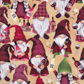 Gnomes Uncork and Unwind Drinking Wine Quilting Fabric