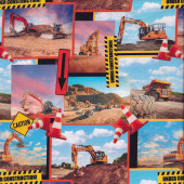 Heavy Mining Machinery in Rectangles Under Construction Quilting Fabric