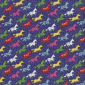 Colourful Unicorns with Tiny Flowers on Purple Forever Magic Quilting Fabric