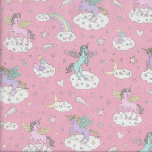 Unicorns Stars Clouds on Pink Quilting Fabric Remnant 41cm x 112cm