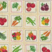 Vegetables in Squares Carrots Peas Rosemary Quilting Fabric