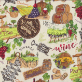 Wine Corks Grapes on Cream Vines and Wines Quilting Fabric