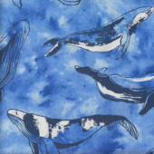 Whales on Blue Ocean Animal Wildlife LARGE PRINT Fabric
