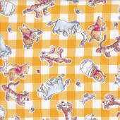 Winnie The Pooh Piglet Tigger Eeyore Kids Yellow White Check Licensed Fabric
