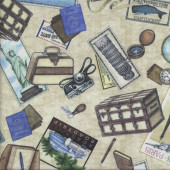 World Travel on Beige Suitcase Quilting Fabric