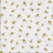 Little Yellow Bees on White Insect Quilting Fabric